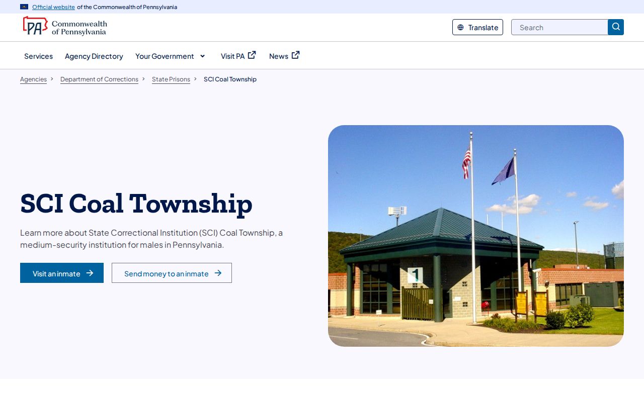 Official Pennsylvania Department of Corrections SCI Coal Township facility page