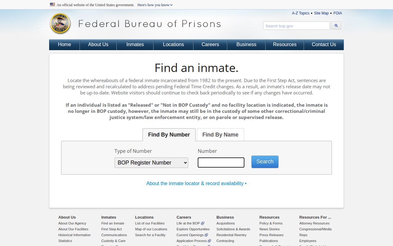 Federal BOP search for a Northumberland County released inmate
