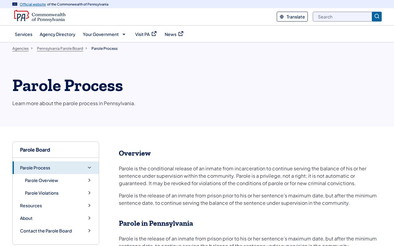 Pennsylvania Parole Board parole process and Board Action information